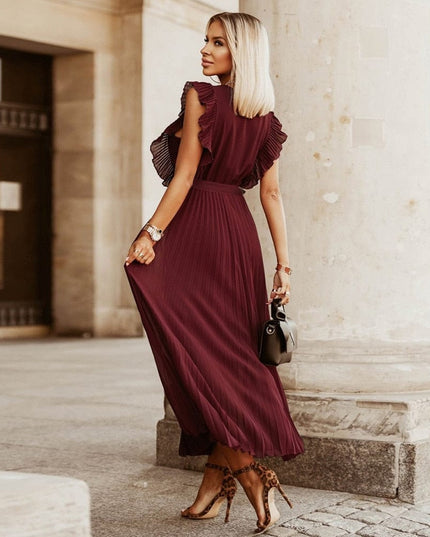 Honor™ - Dark Red Bohemian Party Dress With V-Neck