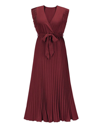 Honor™ - Dark Red Bohemian Party Dress With V-Neck