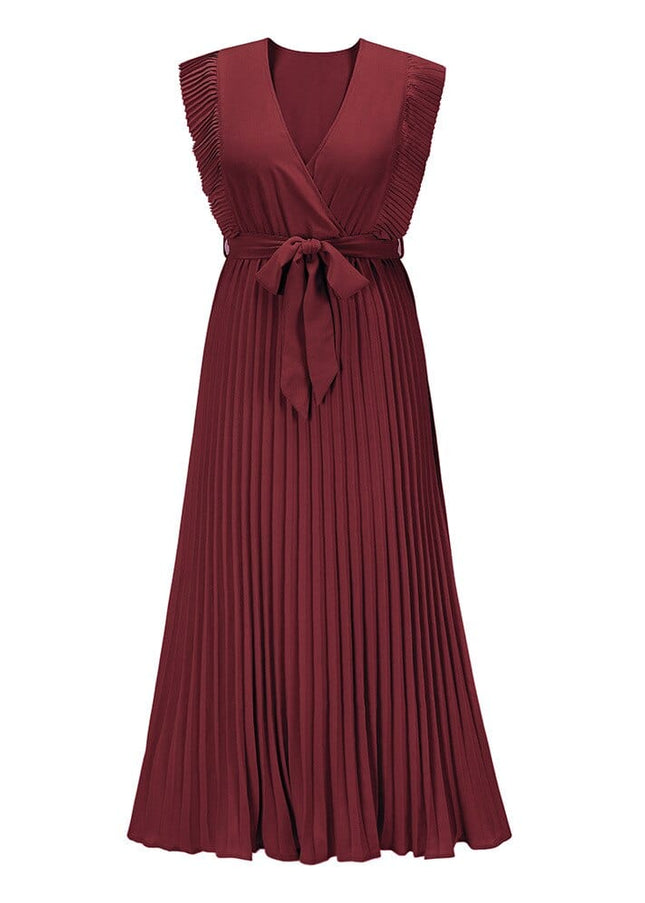 Honor™ - Dark Red Bohemian Party Dress With V-Neck