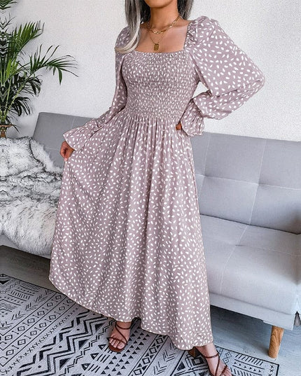 Theodora™ - Elegant Beige Long Sleeve Maxi Dress