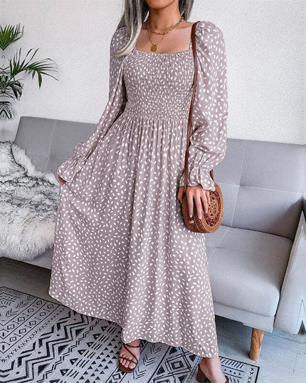 Theodora™ - Elegant Beige Long Sleeve Maxi Dress