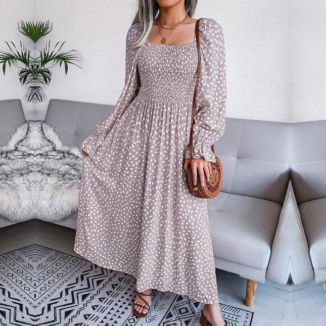 Theodora™ - Elegant Beige Long Sleeve Maxi Dress