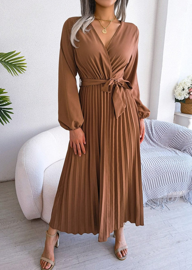 Beryl™ - Brown Maxi Dress With V-Neck Party Boho Style