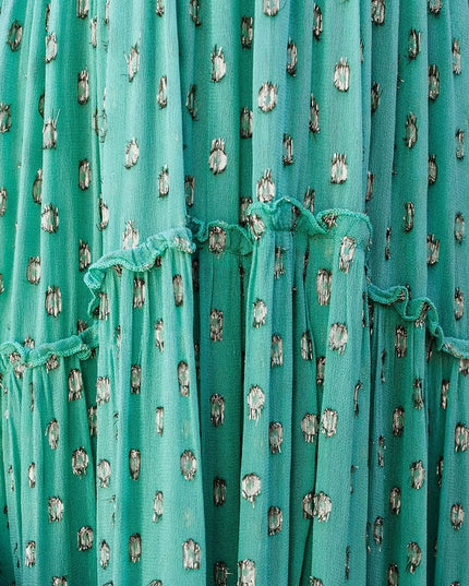 Amy™ - Green Maxi Dress With V-Neck And Summery Ibiza Print