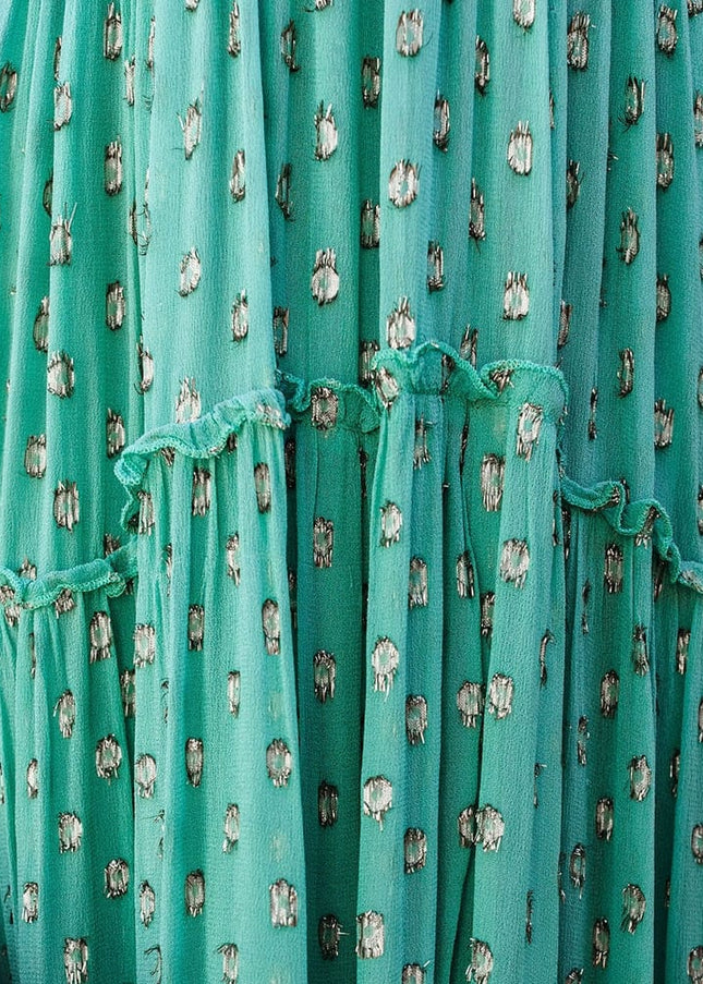 Amy™ - Green Maxi Dress With V-Neck And Summery Ibiza Print