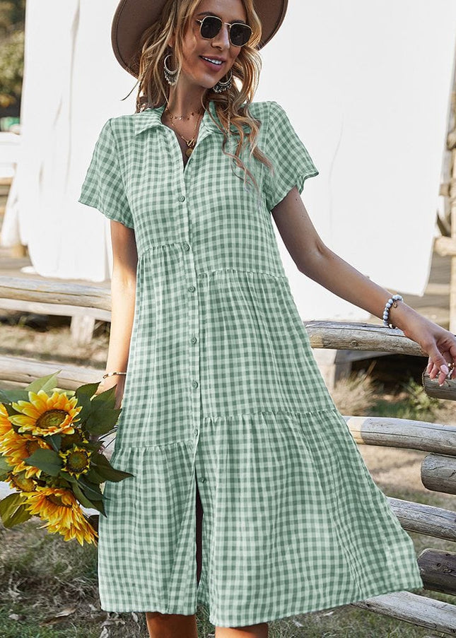 Lara-Rose™ - Ibiza Style Midi Dress With White And Green Blocks