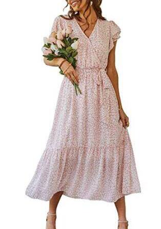 Beth™ - Pink With Print Long Ibiza Dress