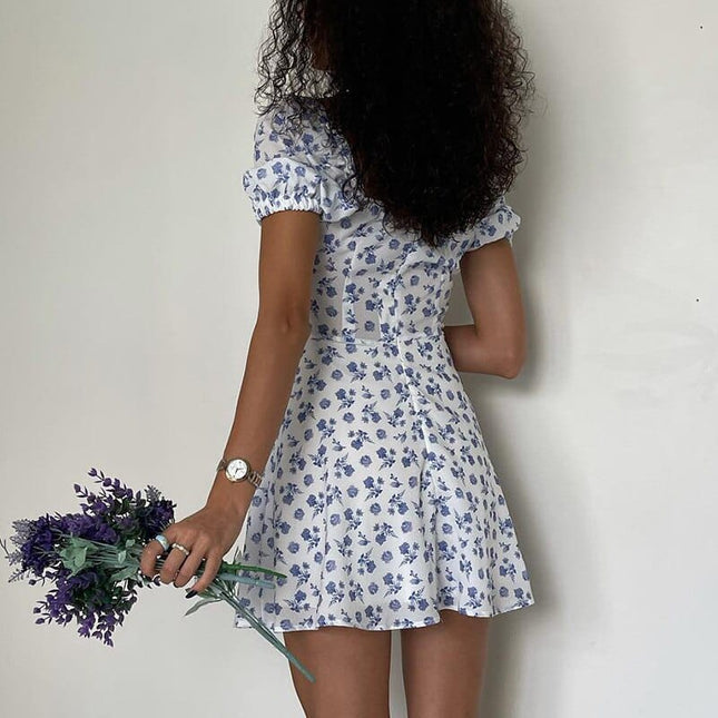 Maisy™ - Short White Summer Dress With Boho Floral Print