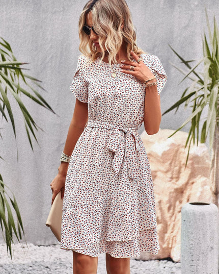 Annabelle-Rose™ - Short White Boho Dress With Black Print