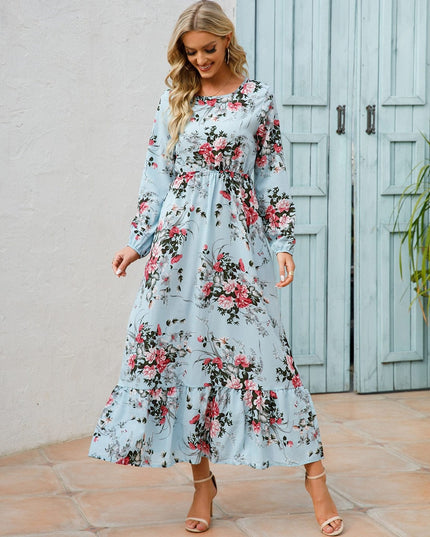 Cecily™ - Light Blue Summer Ibiza Dress With Floral Print