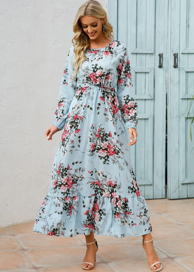 Cecily™ - Light Blue Summer Ibiza Dress With Floral Print