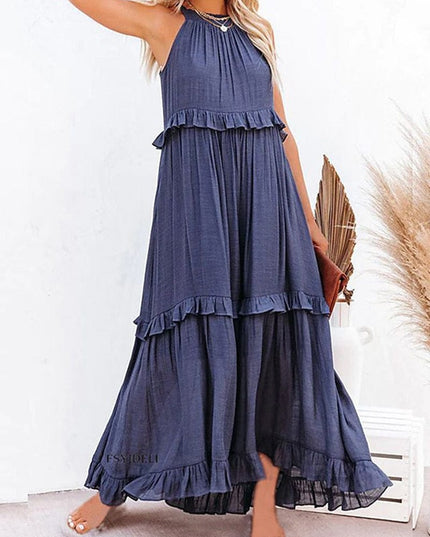 Sheila™ - Navy Blue Loose Summer Party Maxi Dress