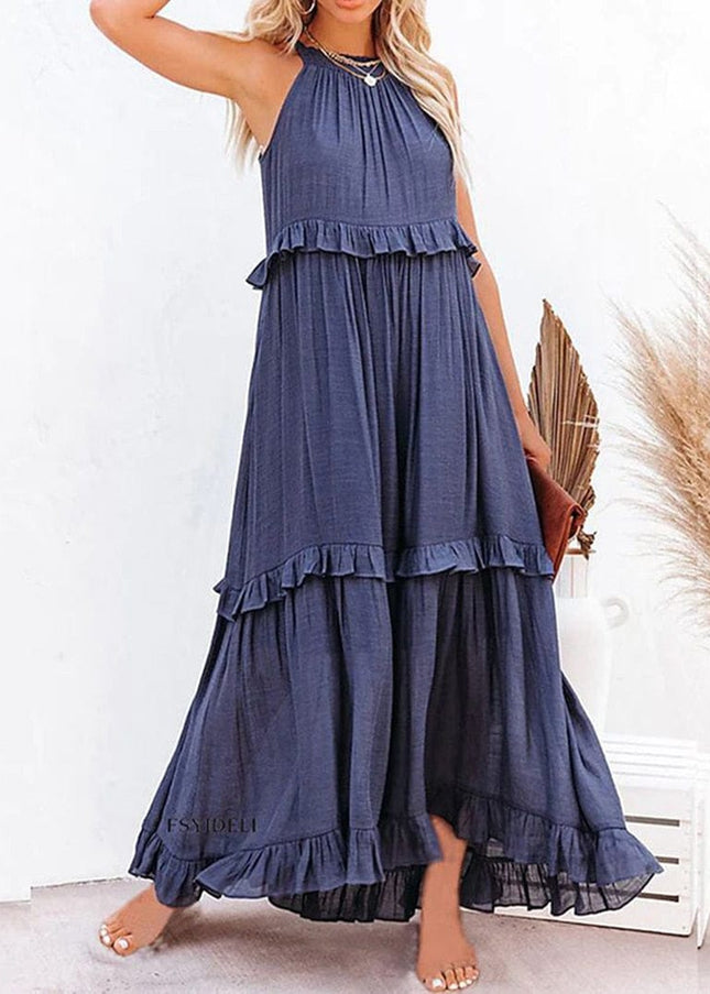 Sheila™ - Navy Blue Loose Summer Party Maxi Dress