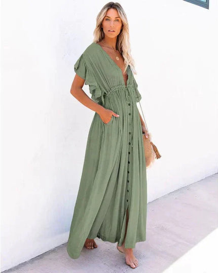 Faye™ - Maxi Green Ibiza Beach Dress
