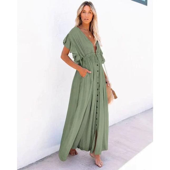 Faye™ - Maxi Green Ibiza Beach Dress