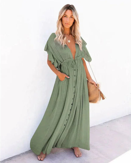 Faye™ - Maxi Green Ibiza Beach Dress