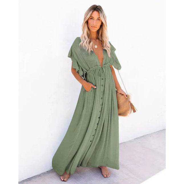 Faye™ - Maxi Green Ibiza Beach Dress