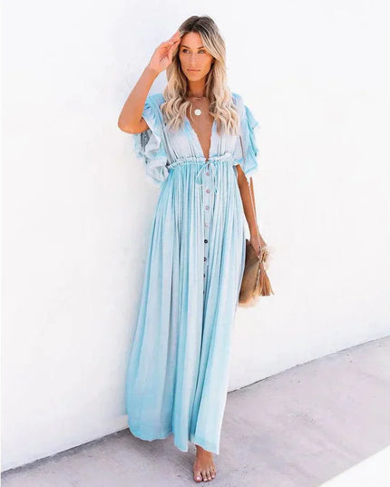 Sybil™ - Maxi Light Blue Ibiza Dress