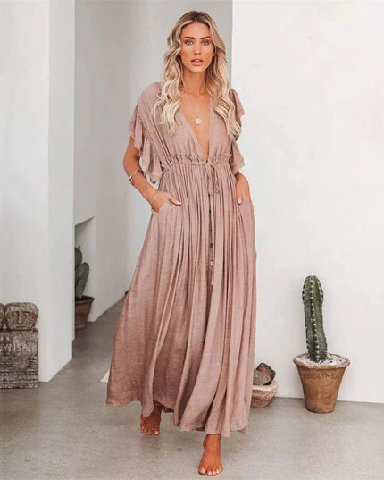 Odette™ - Maxi Taupe Ibiza Dress