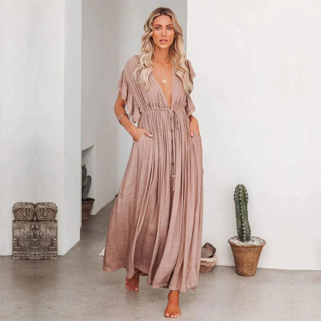 Odette™ - Maxi Taupe Ibiza Dress