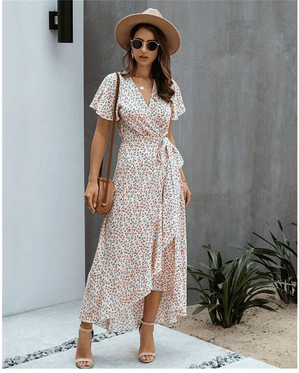 Beth™ - Pink With Print Long Ibiza Dress