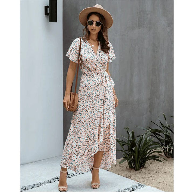 Beth™ - Pink With Print Long Ibiza Dress
