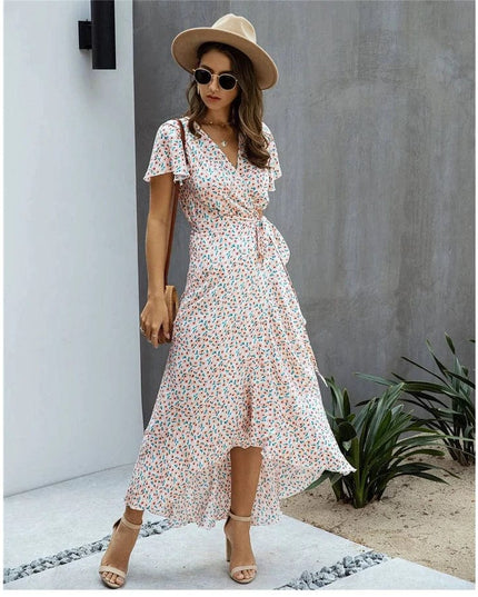 Beth™ - Pink With Print Long Ibiza Dress