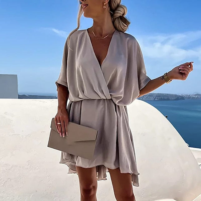 Pearl™ - Beige Boho Dress With V-Neck