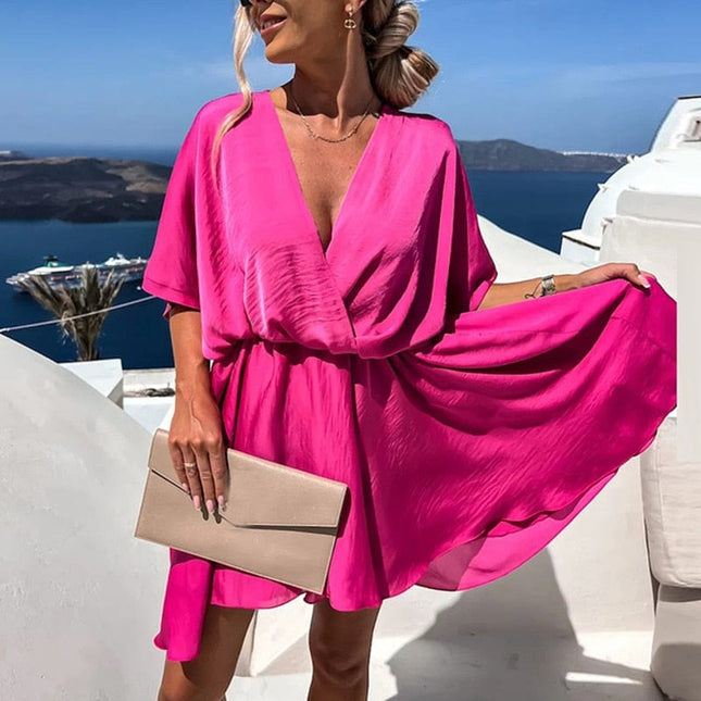 Verity™ - Pink Boho Dress With V-Neck