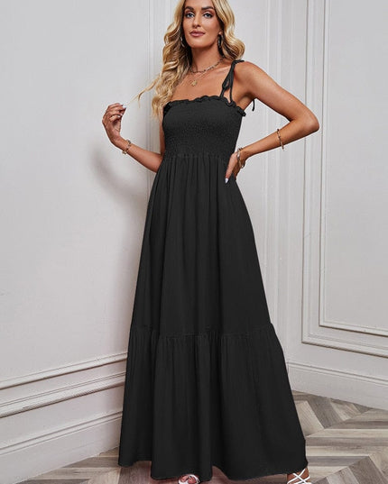 Katherine™ - Black Simple Maxi Dress With Spaghetti Straps