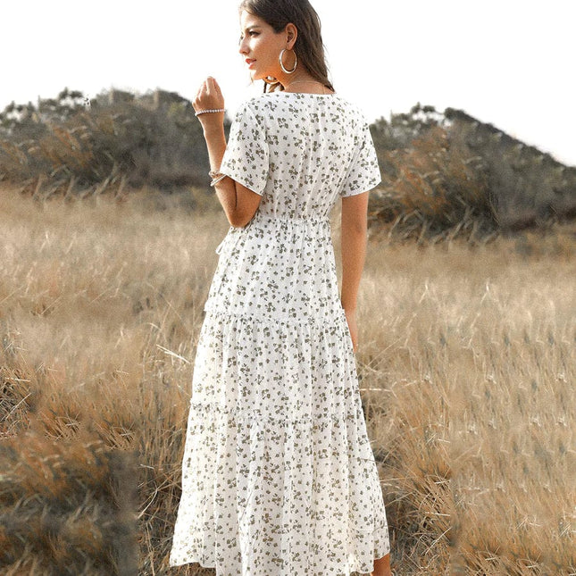 Georgette™ - White Long Summer Dress with Print