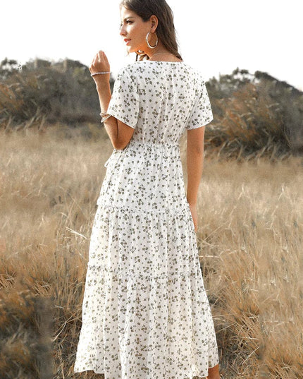 Clarissa™ - White Long Summer Dress with Print