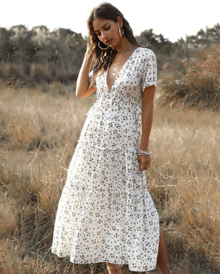 Clarissa™ - White Long Summer Dress with Print